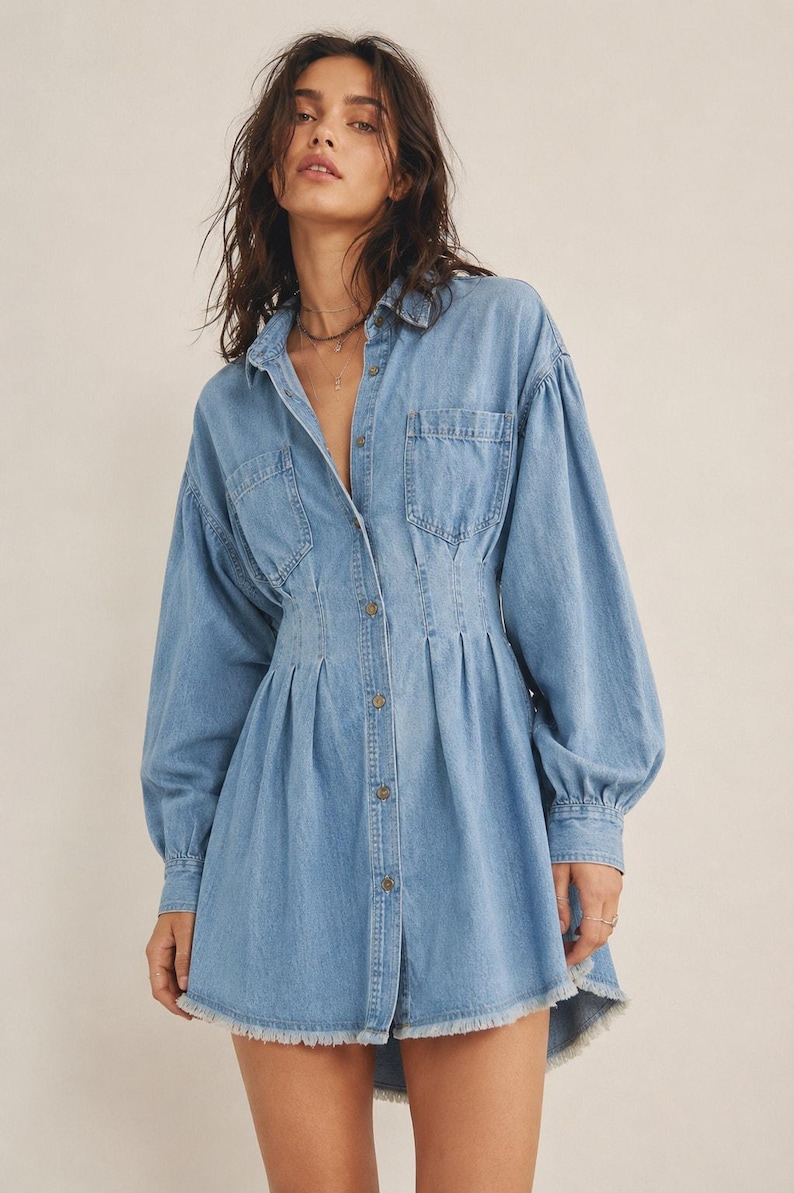 Free People Female Alpha Denim Shirtdress Chambray Snap Long Sleeve XS image 1