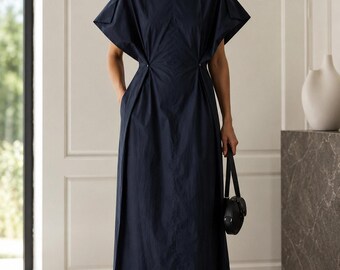 Plan C Italy Navy Button Back Midi Dress EU 36 US 2