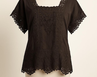 Johnny Was Black Lace Insert Blouse – Size XS