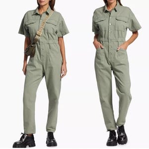 Free People We The Free Marci Jumpsuit Washed Army Sage Green Denim Coverall Large image 10