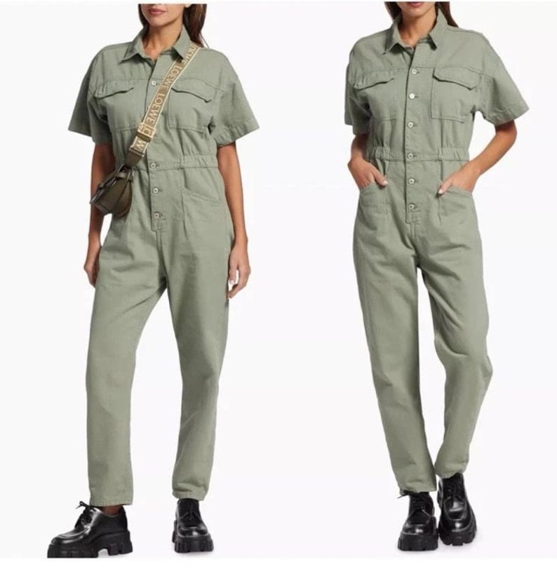 Free People We The Free Marci Jumpsuit Washed Army Sage Green Denim Coverall Large image 10