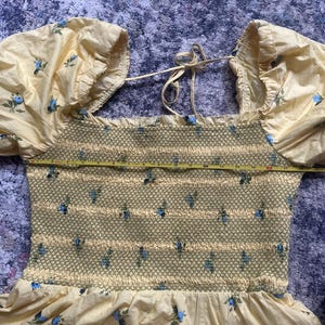 Anthropologie Puff Sleeve Smocked Mini Dress Butter Yellow Floral Large image 6