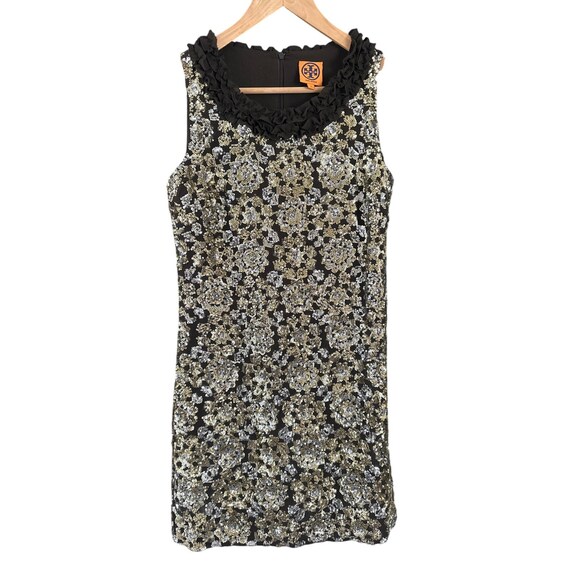 Tory Burch Floral Sequin Mini Dress Size 4 100% Silk Black Gold Silver -  Etsy