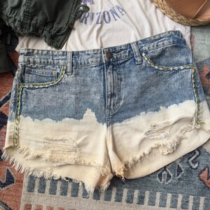 Free People Embroidered Denim Cut Off Bleached Lowtide Shorts Distressed Jean 28 image 10