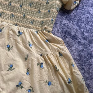 Anthropologie Puff Sleeve Smocked Mini Dress Butter Yellow Floral Large image 12