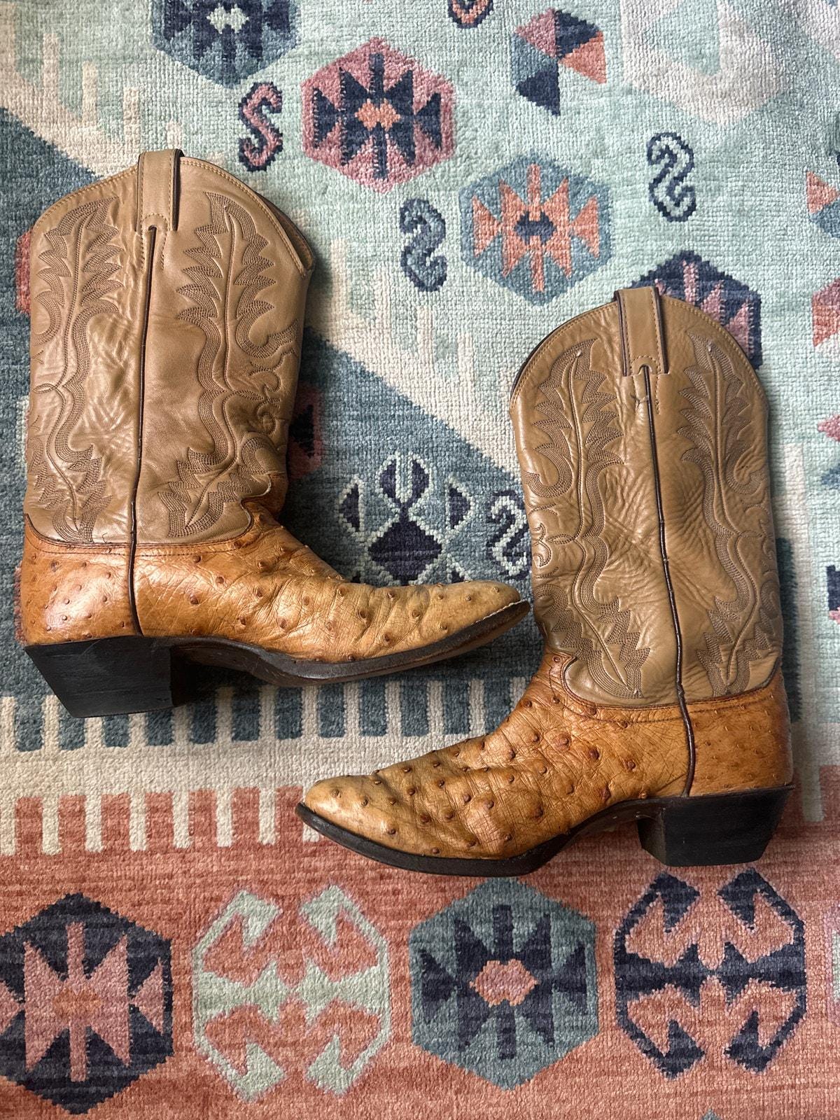 Vintage Justin 8931 Full Quill Ostrich Cowboy Boots – Tan 