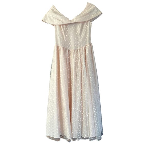 cachet off the shoulder dress Vintage Cachet Bari Protas Blush Swiss Dot Off-Shoulder Dress Oversized Bow 9 10