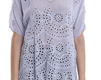 Johnny Was Lavender Eyelet Embroidered Blouse Tunic – Size Small