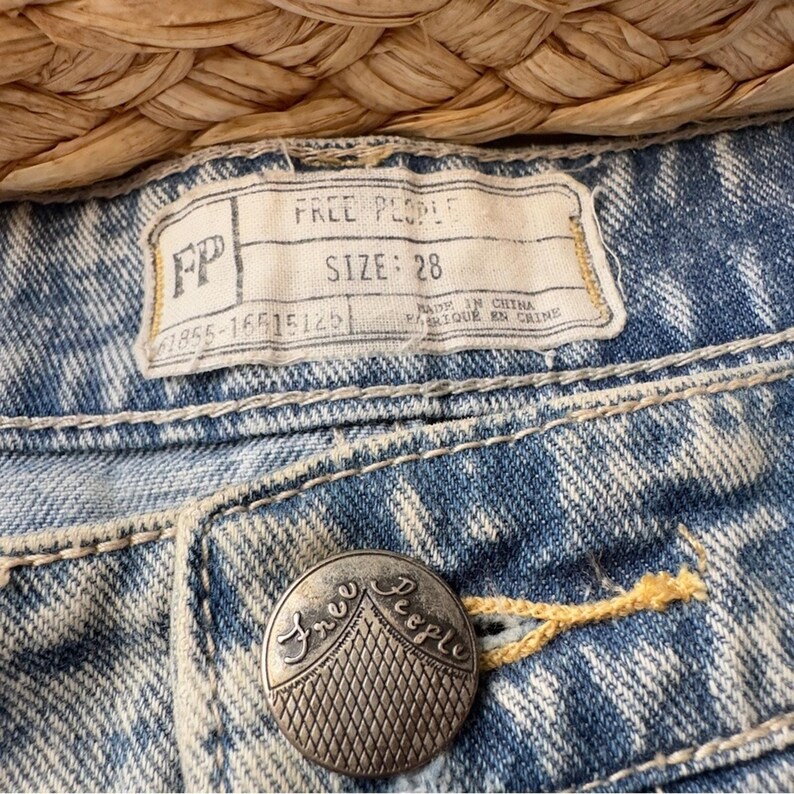 Free People Embroidered Denim Cut Off Bleached Lowtide Shorts Distressed Jean 28 image 5