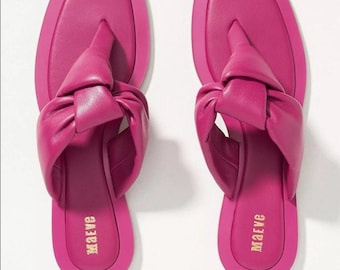Anthropologie Maeve Puffy Knotted Fuchsia Leather Sandals Women’s 9 NEW