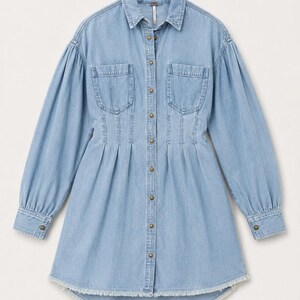 Free People Female Alpha Denim Shirtdress Chambray Snap Long Sleeve XS image 3