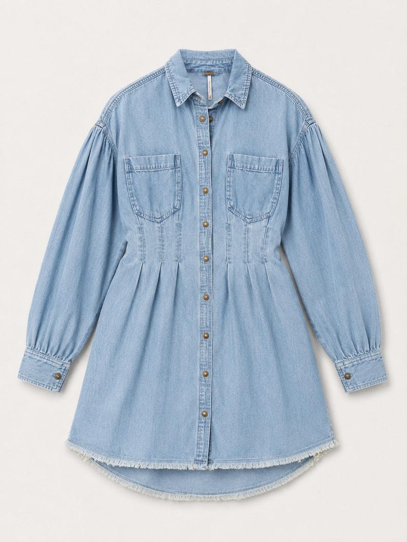 Free People Female Alpha Denim Shirtdress Chambray Snap Long Sleeve XS image 3