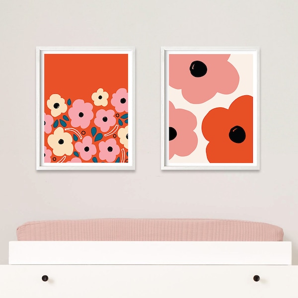 Poppy Nursery/Kid's Room Colorful Print, Poster with Name, Custom Flower Wall Art Decor for Girl, Baby Gift
