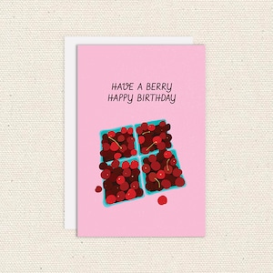 Carte de voeux « Have a Berry Happy Birthday », cerises du marché fermier et petits fruits