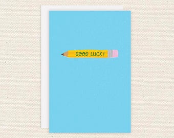 Tarjeta de felicitación con lápiz de buena suerte para estudiantes o profesores, regreso a clases