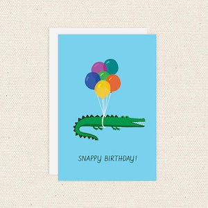 Snappy Birthday Greeting Card, Alligator with Balloons