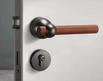 Modern design black walnut wood interior door lever handle with secure lock, lock set with keys for indoor, zinc alloy door knobs, door lock