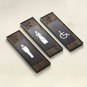 Luxury Aluminum Wood Washroom Sign, Restroom Sign, Bathroom Sign, Male Female Toilet Signs, Accessible Signs, Disable Sign, Door Logo Signs