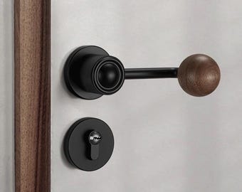 Modern design black walnut wood interior door lever handle with secure lock, lock set with keys for indoor, zinc alloy door knobs, door lock
