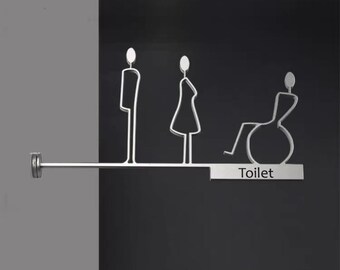 High-End Luxury Aluminum Side Mount Washroom Sign, Restroom Sign, Bathroom Signs, Toilet Signs, Disable Sign, Walls Signs, Side Hanging Sign