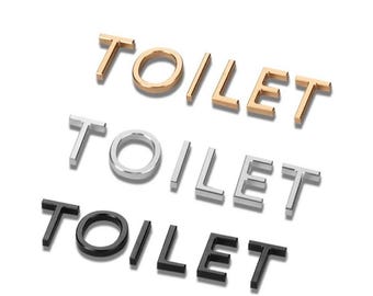 Luksusowy metalowy aluminiowy znak toaletowy z alfabetem, znak do łazienki, znak do toalety, znak tekstowy, znak literowy, znak strzałkowy, oznakowanie, symbole płci