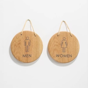 Luxury Modern White Oak Wood Washroom Sign, Bathroom sign, Restroom Sign, Toilet Sign, Door Plaques Decor, Signage Design, Door Sign