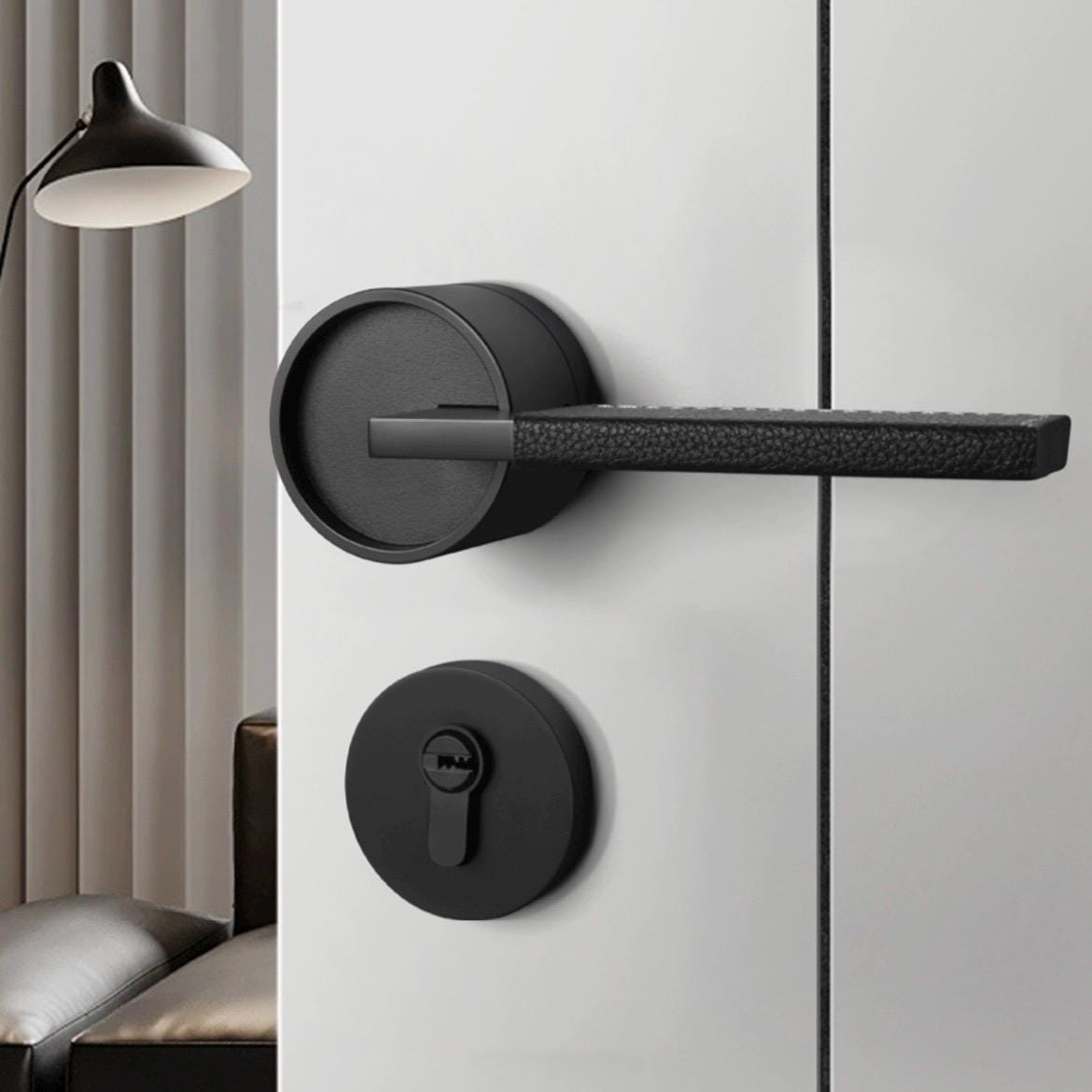 Luxury Modern Design Leather Interior Door Lever Handle With Secure ...