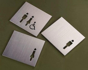 Ekskluzywne, luksusowe, metalowe, aluminiowe oznakowanie, znak toalety, znak toalety, znak łazienki, znak toalety, znak z logo drzwi, znak dla niepełnosprawnych