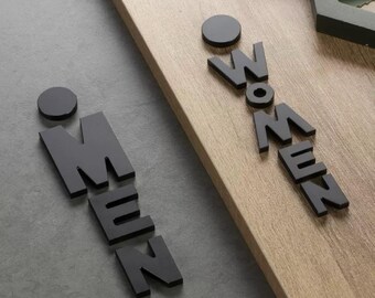 Cartello moderno di lusso in metallo color rame e alluminio per bagno, cartello per toilette, cartello per bagno, cartello per WC, cartelli per porte, segnaletica personalizzata, cartello per uomo e donna