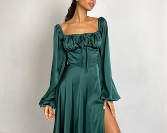 Emerald Silk Maxi Dress, Emerald Silk Dress, Emerald Maxi Dress, Emerald Green Formal Dress, Emerald Evening Dress, Emerald Evening Gown
