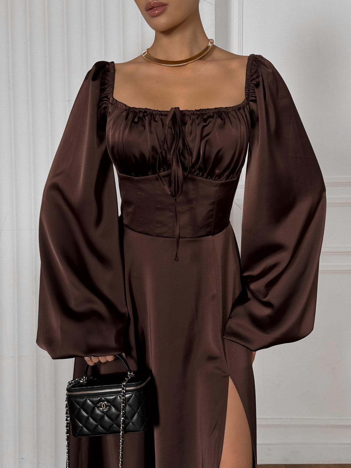 Brown Silk Dress