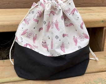 Magical Cotton and Organic Hemp Project Bag 13.5” x 11.5" (34cm x 29cm)  WIP Bag, knitting bag, crochet bag