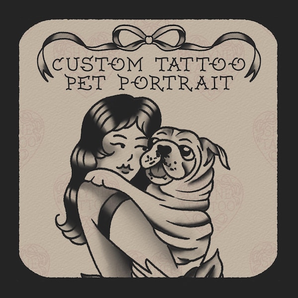 Custom Pet Cat Dog Traditional Tattoo Design and Print