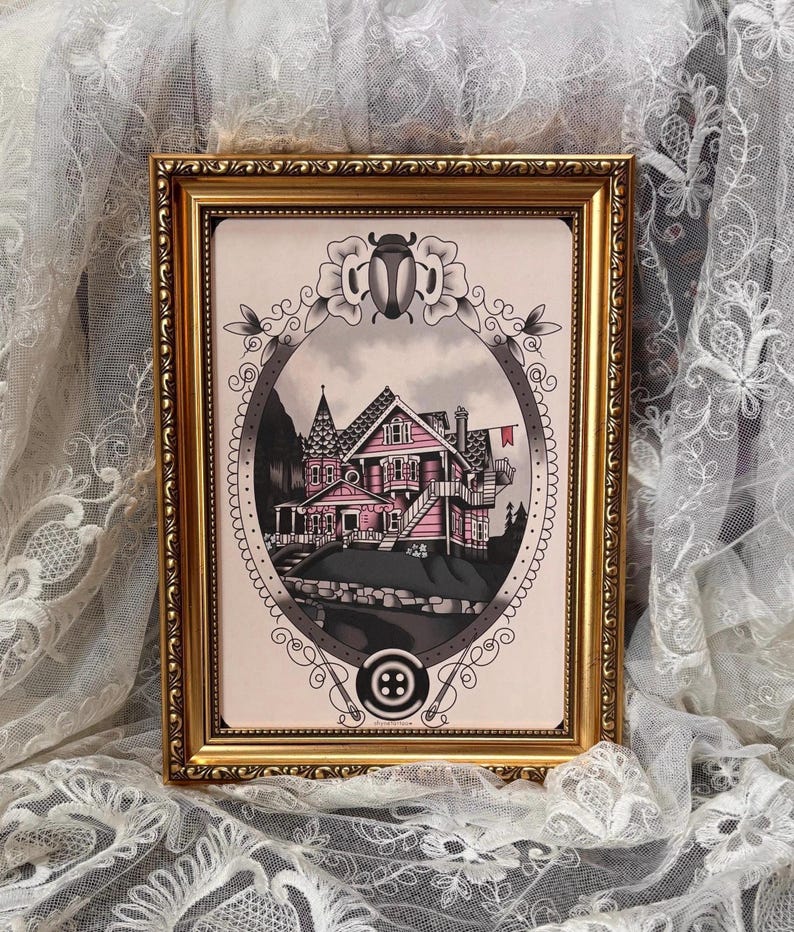 Coraline House A4 Traditional Tattoo Flash Print image 1