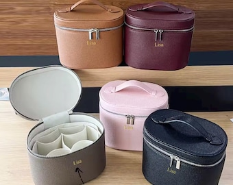 Personalized Name PU Leather Makeup Cosmetic Travel Case Bag with Insert Organizer