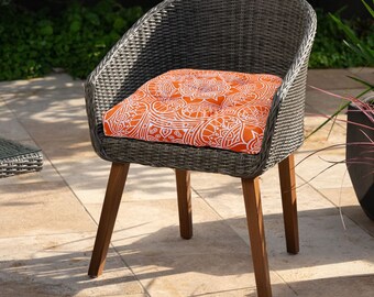 Handmade Indoor/Outdoor Chair Seat Cushion, Tufted, Weather, and Fade Resistant, 19" x 19" with Ties for Patio, Dining, Office Chairs