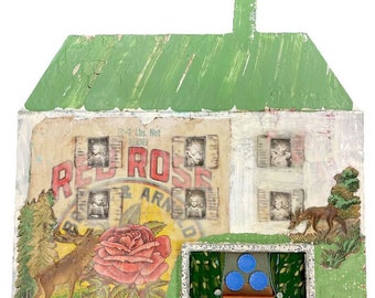 A Home in The Pines Mixed Media Wall Art Vintage Found Objects