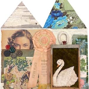 Prize Girl of Indiana Mixed Media Assemblage Wall Art Vintage Found Objects Horse Ribbon