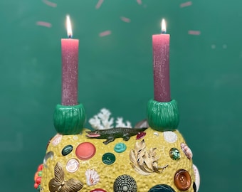 Curious Candelabra: Alligator Vintage Found Object Assemblage Candle Holder