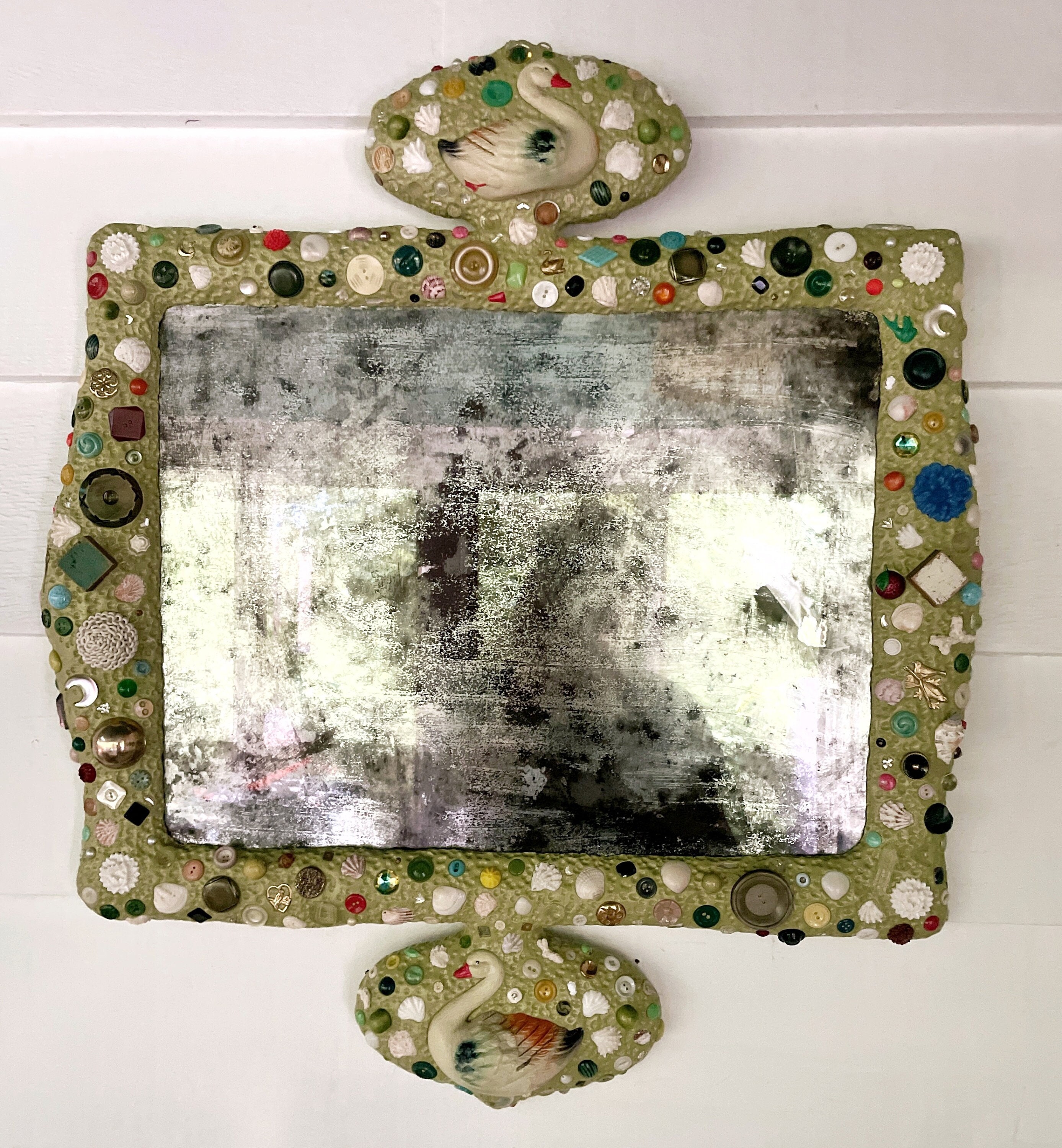 Curious Swans Antique Mirror Assemblage