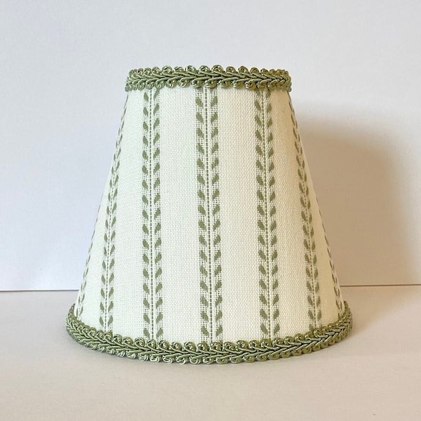 MADE TO ORDER Sage Green and Ivory Dobby Striped Sconce/Chandelier Lamp Shade