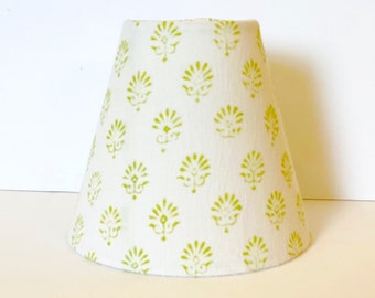 MADE TO ORDER Block Print Fabric Sconce Chandelier Shade (fern green and white)