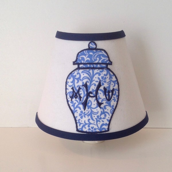 MADE TO ORDER Monogrammed Ginger Jar Chinoiserie Blue and White Night Light Triple Monogram(other colors available)