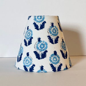 MADE TO ORDER Block Print Fabric Sconce Chandelier Lamp Shade (navy blue and medium blue floral)