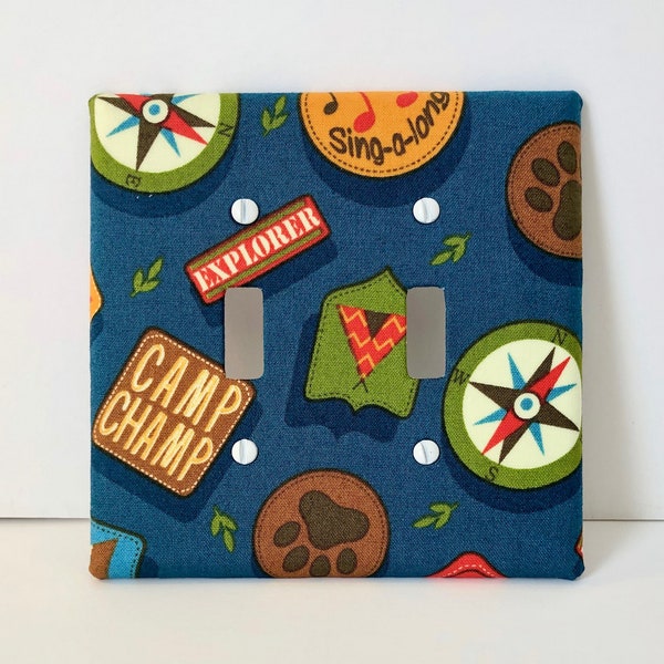 MADE TO ORDER Camping Out Fabric Covered Light Switch Cover Plate  (other sizes and styles available)