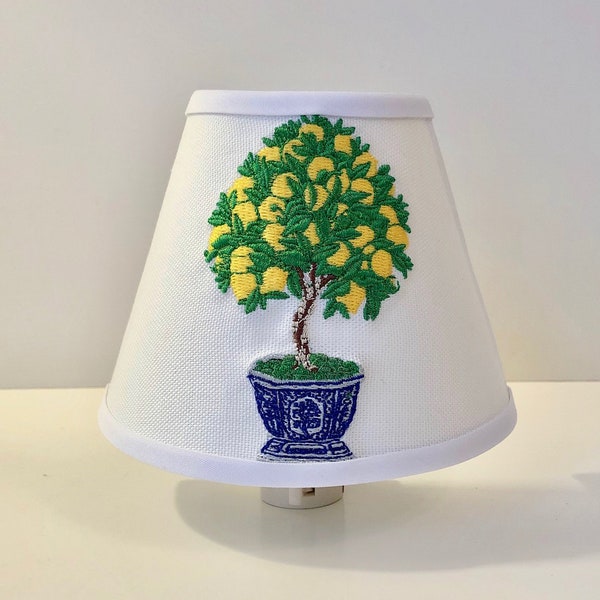 MADE TO ORDER Lemon Topiary Night Light (white background, blue and white chinoiserie)