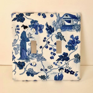 MADE TO ORDER Blue and White Chinoiserie Fabric Covered Light Switch Cover Plate (other sizes and styles available)