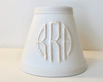 MADE TO ORDER Cream Circle Monogrammed Chandelier or Sconce Lamp Shade (cream fabric, choice of color for monogram/trim)