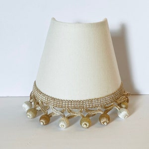 MADE TO ORDER Cream Shaded Night Light with Ball Fringe