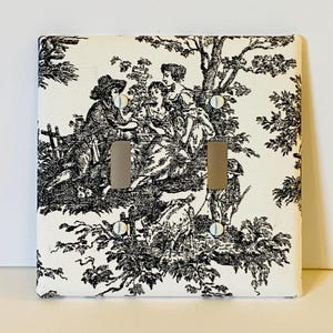 MADE TO ORDER Black Toile Fabric Covered Light Switch Cover Plate or Outlet Covers